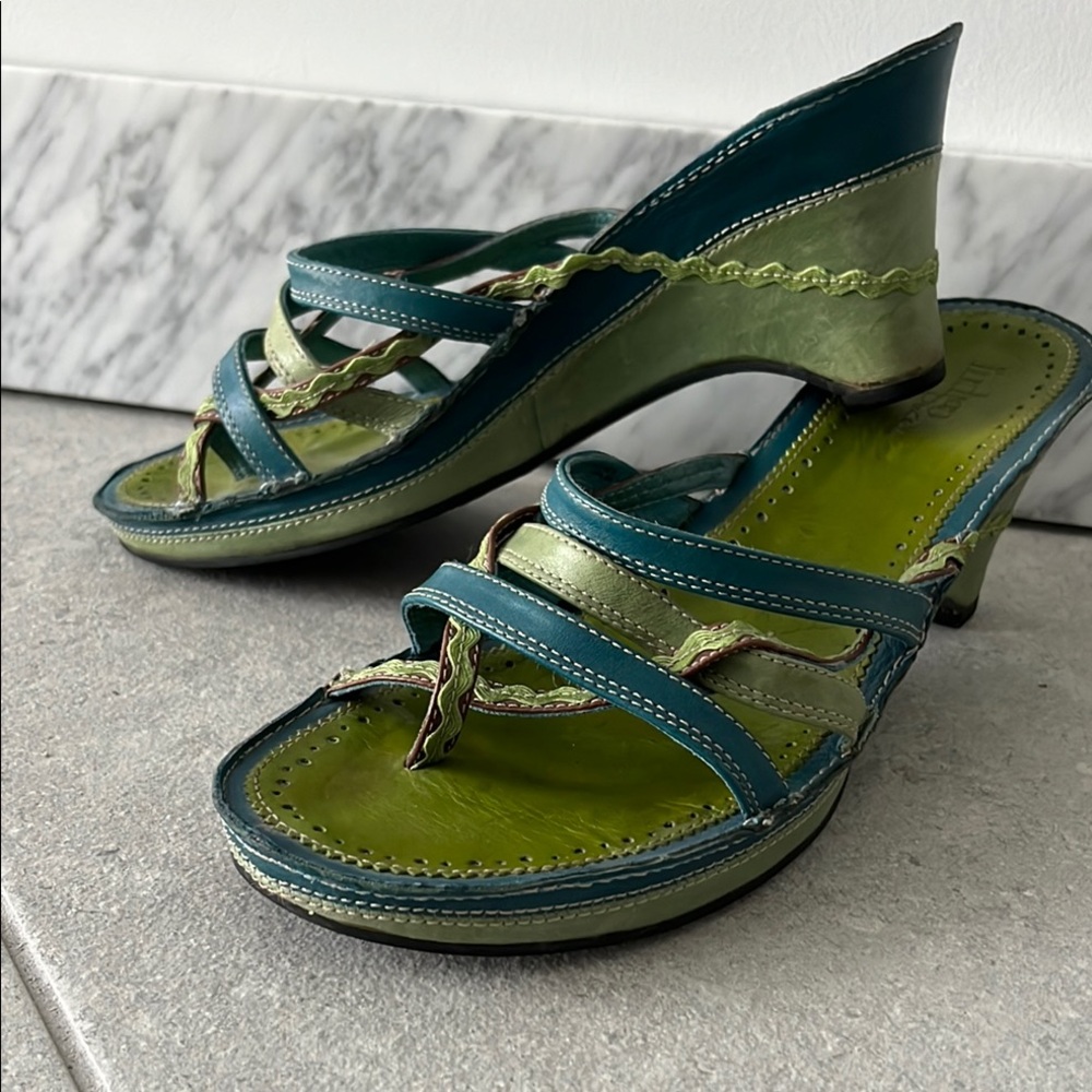 Stylish Green and Teal Women's Wedge Sandals